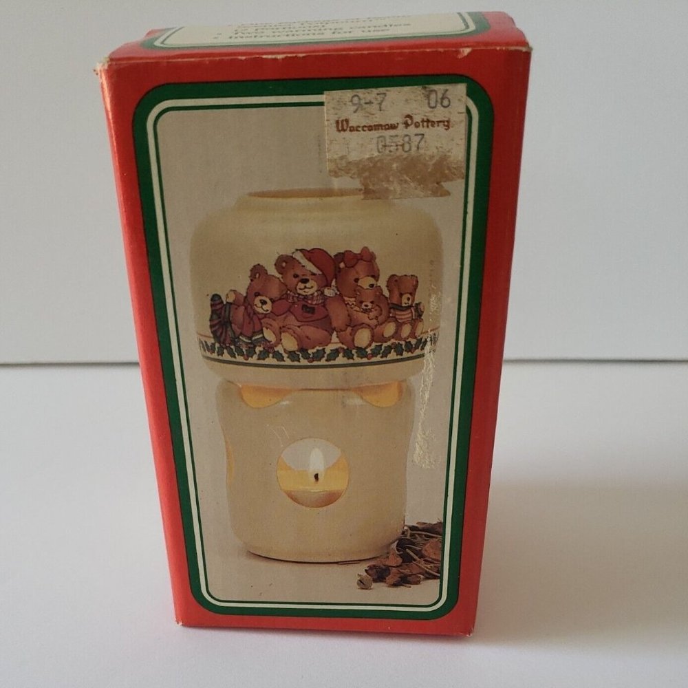 1987 Potpourri Press Christmas Bears Ceramic Potpourri Tealight Scenter NIB